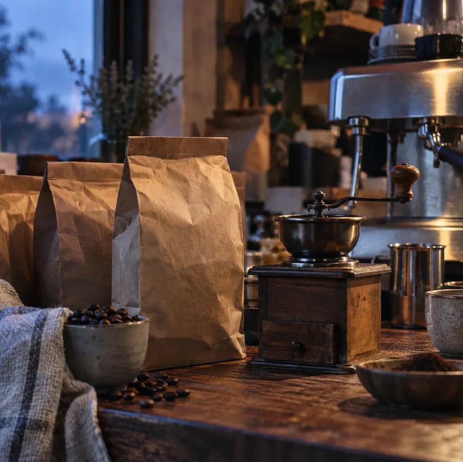 Illustration of cafés equipment and workspace