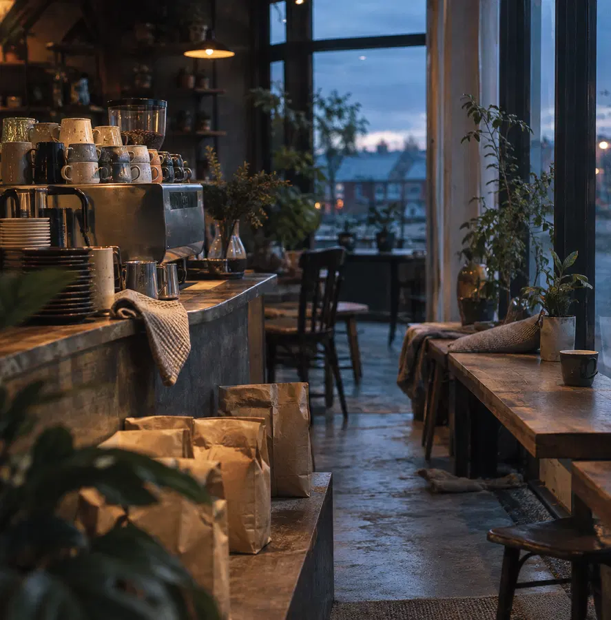 Illustration of cafés equipment and workspace